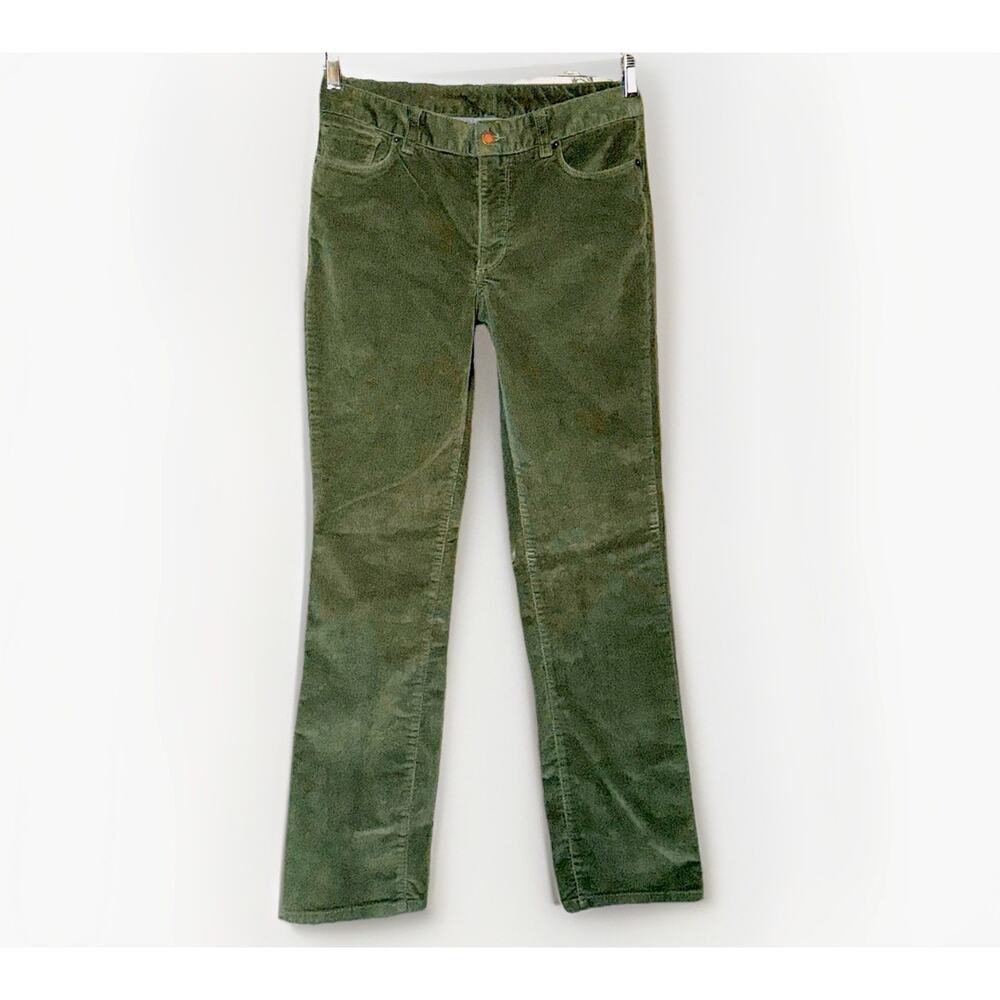 LL Bean Womens 6 Favorite Fit Stretch Corduroy Pants Olive Sage Green Flat Front